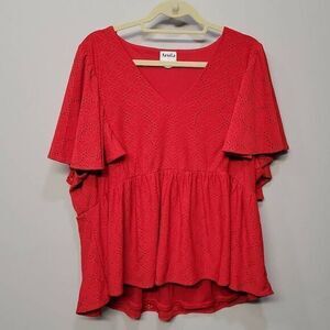 Arula Top Women 3X Red Prairie Lace Babydoll Short Flutter‎ Sleeve Cottage Boho